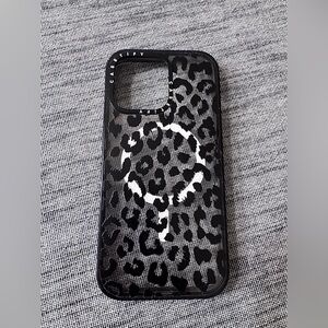 Casetify 15 pro max Black & White Leopard Print iPhone Case with White Ring